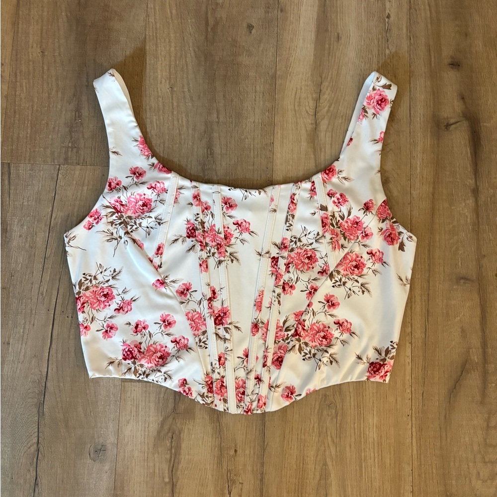 Floral Satin Boned Corset Top
